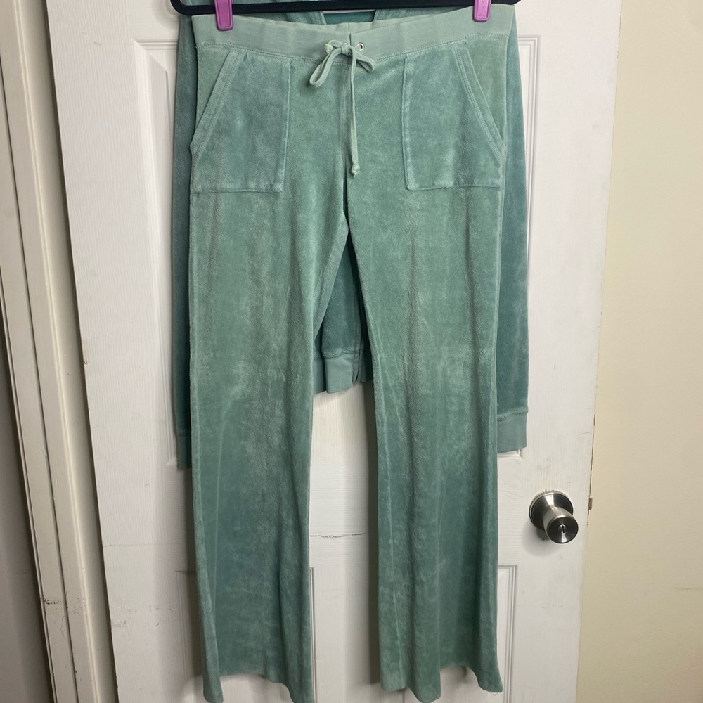 Vintage Juicy Couture Teal Velour Hoodie and Pants Set - Picture 7 of 13